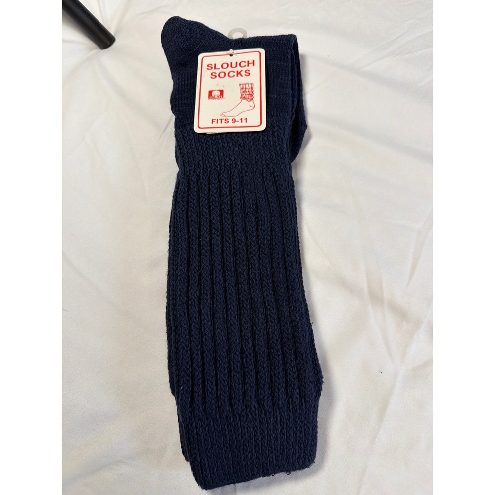 Vintage Slouch Socks Womens 9-11 Navy Blue Ribbed Cotton Blend NOS NWT